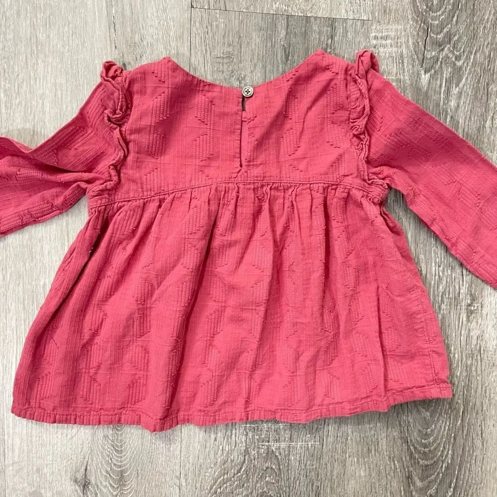 Genuine Kids From OshKosh Toddler Girl’s Pink Long Sleeve Ruffle Keyhole Top 5T